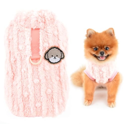 SMALLLEE_LUCKY_STORE Süßer Sherpa-Fleecepullover für kleine Hunde, weicher Welpenpullover mit D-Ring, dehnbares Sweatshirt, Winter, Herbst, Yorkie, Chihuahua, Kleidung, Rosa, Größe S von smalllee_lucky_store