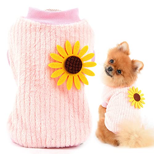 SMALLLEE_Lucky_Store Haustier-Kapuzenpullover mit Sonnenblumen gestrickt für kleine Hunde Katzen Mädchen, gemütlich weich Sweatshirt Warmer Wintermantel niedlich für Welpen Yorkie Chihuahua von smalllee_lucky_store