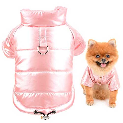 SMALLLEE_Lucky_Store Haustier-Metallic-gepolsterte Pufferjacke Winter-Schneemantel Fleece gefüttert mit D-Ring für kleine Hunde Katzen, Jungen,Chihuahua Yorkie warmes kaltes Wetter, Rosa, M von smalllee_lucky_store