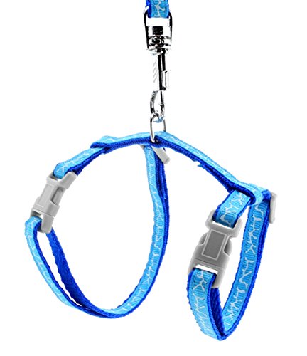 SMALLLEE_LUCKY_STORE Spielzeug Hund Katze Kätzchen Verstellbares Geschirr Halsband Kaninchen Geschir Elastischer Gehgeschirr Set für Kleintiere,Giraffen,Blau von smalllee_lucky_store