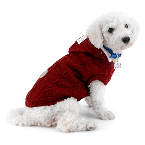 smalllee_Lucky_Store Hundepullover Hundestrickjacke Hoodie Wintermantel Warm Pet Kleidung für kleine Hunde Welpen Mops Französisch Bulldoggen rot L von smalllee_lucky_store