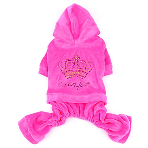 smalllee_lucky_store Haustier Kleidung für kleine Hunde Katze weicher Samt Krone Jumpsuit Coat hooide Schlafanzüge Trainingsanzug Pink L von smalllee_lucky_store