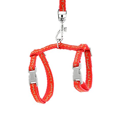 SMALLLEE_LUCKY_STORE Spielzeug Hund Katze Kätzchen Verstellbares Geschirr Halsband Kaninchen Geschir Elastischer Gehgeschirr Set für Kleintiere,Giraffen,Rot von smalllee_lucky_store