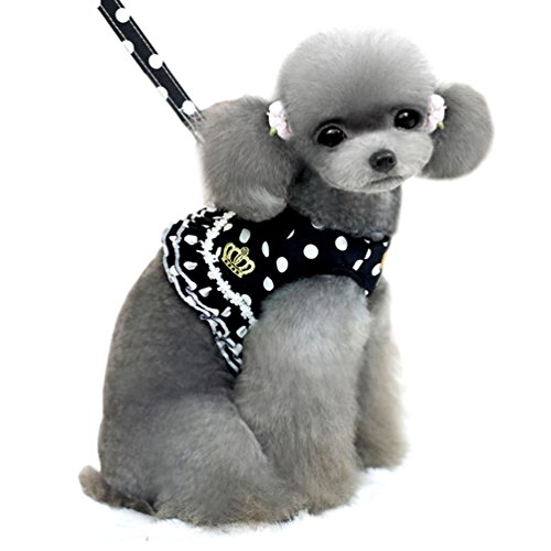 smalllee_lucky_store Kleiner Hund Katze Sweet Dots Muster Weste Geschirr Leine Set Mesh Gepolsterte Leine schwarz S von smalllee_lucky_store