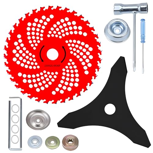 25,4 cm x 3 Zähne Unkrautfresser, 22,9 cm x 36 Zähne, Hartmetallbestückte Freischneiderklingen, mit 15 Universal-Adapter-Kit 25,4 cm x 3 Zähne Unkrautfresser, 22,9 cm x 36 Zähne, Hartmetallbestückte Freischneiderklingen, mit 15 Universal-Adapter-Kit von smallwell