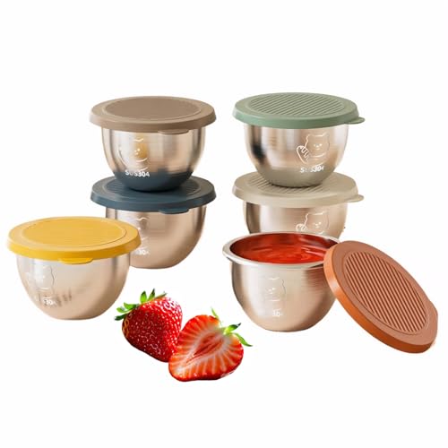 6 Stück Salatdressing Behälter - 70ml Edelstahl Dressing Behälter mit Silikon Deckel, Wiederverwendbare Saucenbehälter, Camping Mini Dosen, Snackbox für Kinder, Joghurtbecher, Mini-Saucenflaschen von smallwell