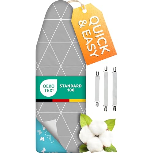 Super Soft Turbo-Bügelbrettbezug 120x40, Made in Germany, ÖKOTEX Baumwoll-Polsterung, schneller mit Thermoreflexion, 5 Größen, EasyFit+Spanner, L Fläche 116-120x38-40cm von smart&gentle