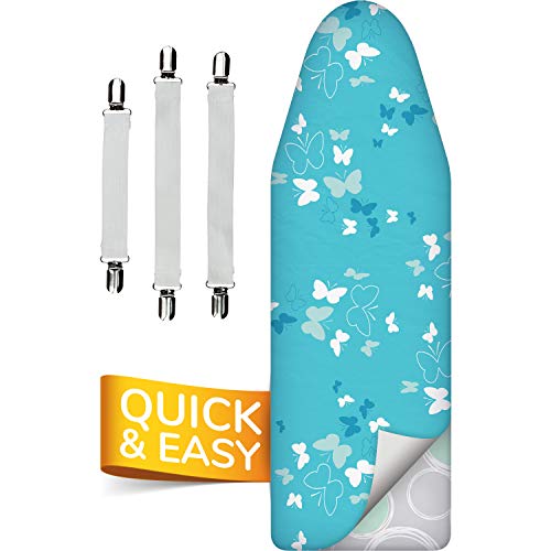 Super Soft 5 Schichten Turbo-Bügelbrettbezug 110x30, Vergleichssieger, ÖKOTEX Baumwoll-Polsterung, schneller mit Thermoreflexion, 5 Größen, EasyFit+Spanner, Made in Europe, M Fläche 108-115x30-35cm von smart&gentle