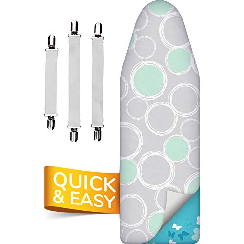 Super Soft 5 Schichten Turbo-Bügelbrettbezug 110x30, ÖKOTEX Baumwoll-Polsterung, schneller mit Thermoreflexion, 5 Größen, EasyFit+Spanner, Made in Europe, M Fläche 108-115x30-35cm von smart&gentle