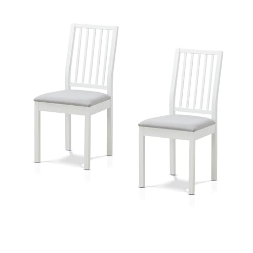 smart 2er Set Esszimmerstühle Küchenstuhl Massivholz - Skandi Look im Landhausstil, gepolstert mit Mikrofaser, bis 120 kg belastbar, fertig montiert, Polsterstuhl Weiß von smart