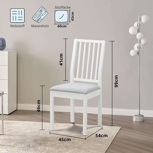 smart 4er Set Esszimmerstühle Küchenstuhl Massivholz - Skandi Look im Landhausstil, gepolstert mit Mikrofaser, bis 120 kg belastbar, fertig montiert, Polsterstuhl Weiß von smart