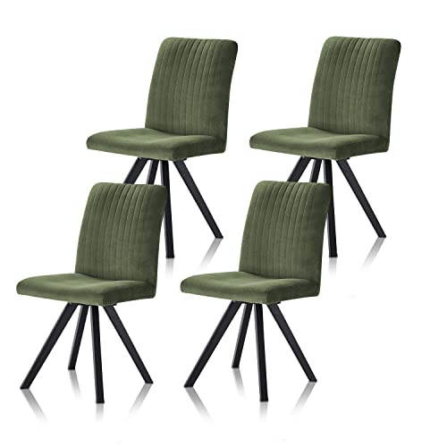 smart 4er Set drehbare Esszimmerstühle - Bezug Mikrofaser grün, 180° drehbar mit Auto-Return - Massivholz Stuhlbeine - Küchenstuhl, Polsterstuhl mit Schaumstofffüllung von smart