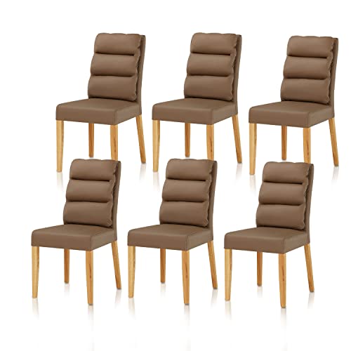 smart 6er Set Esszimmerstühle Bezug aus Leder Hellbraun | Stuhlbeine aus Massivholz Eiche geölt - Küchenstuhl, Wohnzimmerstuhl, Polsterstuhl ideal für Esszimmer, Büro von smart