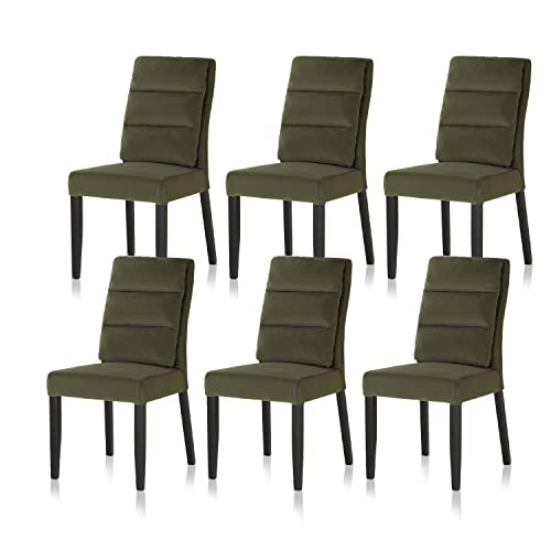 smart 6er Set Esszimmerstühle Bezug aus Samt grün | Stuhlbeine aus Massivholz Buche lackiert - Küchenstuhl, Wohnzimmerstuhl, Polsterstuhl mit Schaumstoffpolsterung von smart