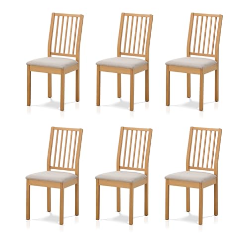 smart 6er Set Esszimmerstühle Küchenstuhl Massivholz - Skandi Look im Landhausstil, gepolstert mit Mikrofaser, bis 120 kg belastbar, fertig montiert, Polsterstuhl Buche von smart
