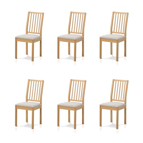 smart 6er Set Esszimmerstühle Küchenstuhl Massivholz - Skandi Look im Landhausstil, gepolstert mit Mikrofaser, bis 120 kg belastbar, fertig montiert, Polsterstuhl Eiche von smart