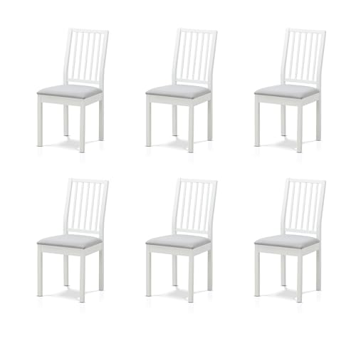 smart 6er Set Esszimmerstühle Küchenstuhl Massivholz - Skandi Look im Landhausstil, gepolstert mit Mikrofaser, bis 120 kg belastbar, fertig montiert, Polsterstuhl Weiß von smart