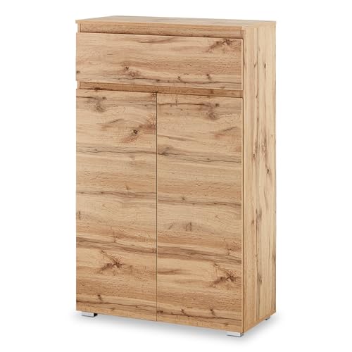 smart Kommode Eiche, Sideboard aus Holzwerkstoff foliert mit 2 Türen & 1 Schublade, Regal für Wohnzimmer, Schlafzimmer & Flur, 80x131x40 cm smart Kommode Eiche, Sideboard aus Holzwerkstoff foliert mit 2 Türen & 1 Schublade, Regal für Wohnzimmer, Schlafzimmer & Flur, 80x131x40 cm von smart