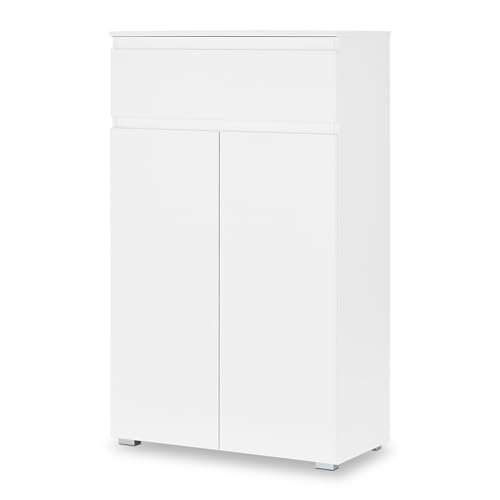smart Kommode weiß, Sideboard aus Holzwerkstoff foliert mit 2 Türen & 1 Schublade, Regal für Wohnzimmer, Schlafzimmer & Flur, 80x131x40 cm von smart