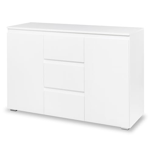 smart Kommode weiß, Sideboard aus Holzwerkstoff foliert mit 2 Türen & 3 Schubladen, Regal für Wohnzimmer, Schlafzimmer & Flur, 120x80x40 cm smart Kommode weiß, Sideboard aus Holzwerkstoff foliert mit 2 Türen & 3 Schubladen, Regal für Wohnzimmer, Schlafzimmer & Flur, 120x80x40 cm von smart