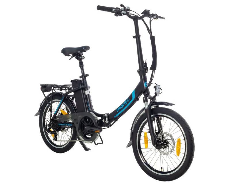 smartEC E-Bike Klapprad E-Klapprad Camp-20D E-Bike 20 Zoll Schwarz, 7 Gang Shimano Tourney Schaltwerk, Kettenschaltung, Hinterrad-Nabenmotor, 562.00 Wh, (1 Paket, 6 tlg., Akku mit Ladegerät, Akku mit Schlüssel, mit Werkzeug), Damen/Herren Unterstützung 25 km/h Anfahrhilfe Scheibenbremse StVZO von smartEC