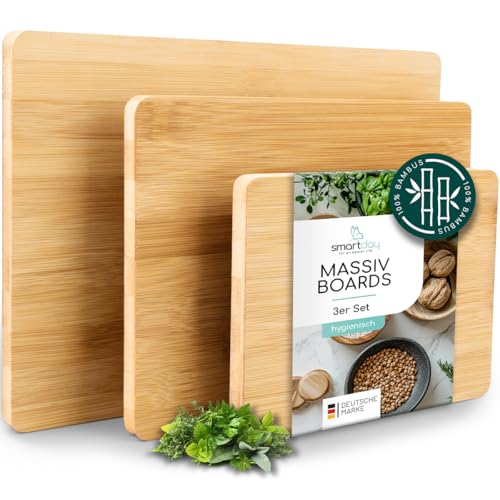 smartday Schneidebrett Holz aus 100% Bambus I 3er Set - Extra Massiv & Robust I Küchenbrett Schneidbrett, Servierbretter, Holzschneidebrett Holzbrett Set für Küche von smartday
