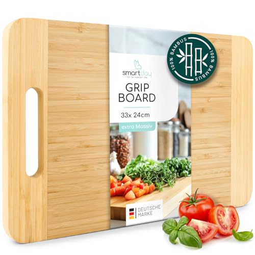 smartday Schneidebrett mit Griff aus Holz 100% Bambus - Küchenbrett massiv & schnittfest I Holzschneidebrett, Schneidbrett - Holzbrett für Küche & Servieren von smartday