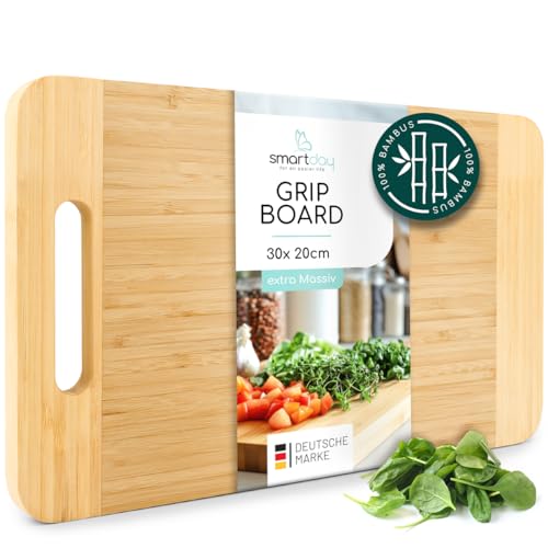 smartday Schneidebrett mit Griff aus Holz 100% Bambus - Küchenbrett massiv & schnittfest I Holzschneidebrett, Schneidbrett - Holzbrett für Küche & Servieren von smartday
