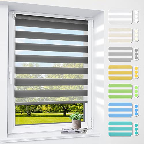Doppelrollo klemmfix ohne Bohren & mit Bohren, 100x120cm (BxH) Anthrazit, 3-in-1 Duo Rollo für Fenster & Tür, Fensterrollo innen lichtdurchlässig & verdunkelnd, Klemmrollo Rollos Sonnenschutz von smartdemo