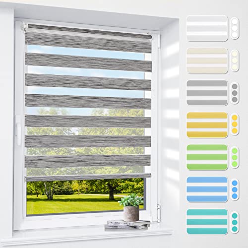 Doppelrollo klemmfix ohne Bohren & mit Bohren, 85x130cm (BxH) Marmor-Grau, 3-in-1 Duo Rollo für Fenster & Tür, Fensterrollo innen lichtdurchlässig & verdunkelnd, Klemmrollo Rollos Sonnenschutz von smartdemo