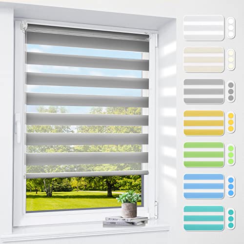 Doppelrollo klemmfix ohne Bohren & mit Bohren, 100 x 130 cm (BxH) Grau, 3-in-1 Rollos für Fenster & Tür, Fensterrollo innen lichtdurchlässig & verdunkelnd, Klemmrollo Rollo Sonnenschutz & Sichtschutz von smartdemo