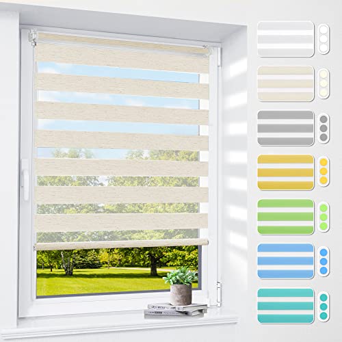 Doppelrollo klemmfix ohne Bohren & mit Bohren, 45x200cm (BxH) Natur, 3-in-1 Duo Rollo für Fenster & Tür, Fensterrollo innen lichtdurchlässig & verdunkelnd, Klemmrollo Rollos Sonnenschutz von smartdemo