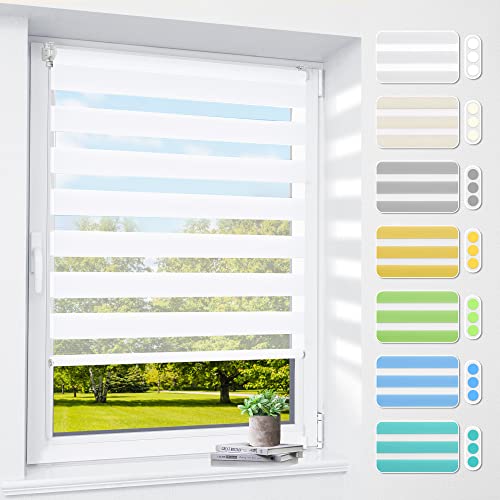 Doppelrollo klemmfix ohne Bohren & mit Bohren, 65x150cm (BxH) Weiß, 3-in-1 Duo Rollo für Fenster & Tür, Fensterrollo innen lichtdurchlässig & verdunkelnd, Klemmrollo Rollos Sonnenschutz von smartdemo