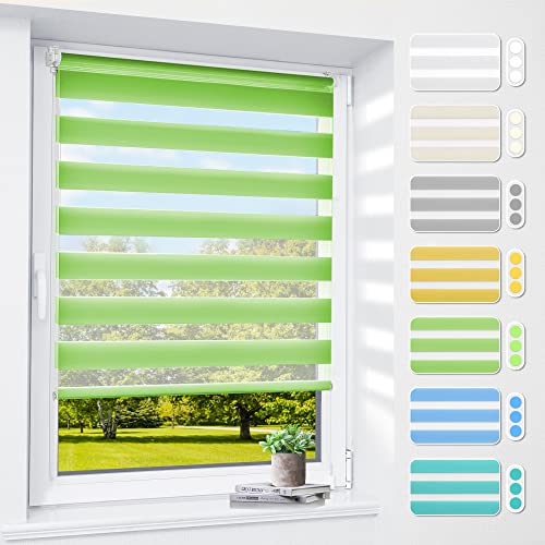 Doppelrollo klemmfix ohne Bohren & mit Bohren, 70x120cm (BxH) Grün, 3-in-1 Duo Rollo für Fenster & Tür, Fensterrollo innen lichtdurchlässig & verdunkelnd, Klemmrollo Rollos Sonnenschutz von smartdemo
