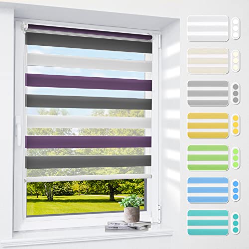 smartdemo Doppelrollo klemmfix ohne Bohren & mit Bohren, 40 x 130 cm (BxH) Weiß Lila Anthrazit, 3-in-1 Duo Rollos für Fenster & Tür, Fensterrollo innen, Klemmrollo Rollo Sonnenschutz & Sichtschutz von smartdemo