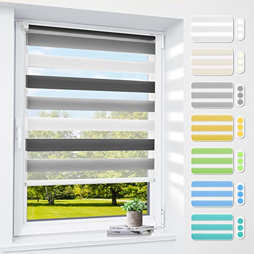 Doppelrollo klemmfix ohne Bohren & mit Bohren, 90x120cm (BxH) Weiß Grau Anthrazit, 3-in-1 Duo Rollo für Fenster & Tür, Fensterrollo innen lichtdurchlässig & verdunkelnd, Klemmrollo Rollos Sonnenschutz von smartdemo