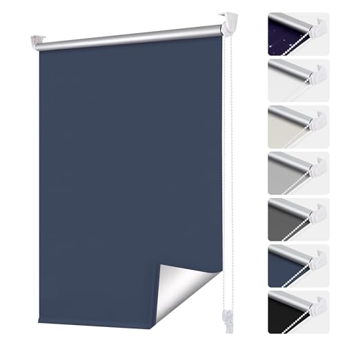 smartdemo Verdunklungsrollo ohne Bohren & mit Bohren, Klemmrollo Fensterrollo Dunkelblau 100x140cm (BxH), Thermorollo Sichtschutz und Sonnenchutz, Klemmrollo rollos für Fenster & Tür von smartdemo