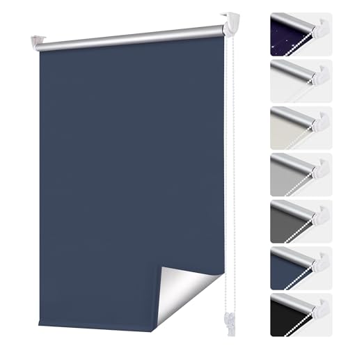 smartdemo Verdunklungsrollo ohne Bohren & mit Bohren, Klemmrollo Fensterrollo Dunkelblau 105x140cm(BxH), Thermorollo Sichtschutz und Sonnenchutz, Klemmrollo rollos für Fenster & Tür von smartdemo