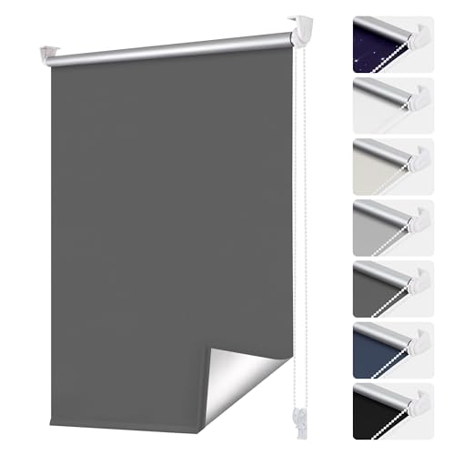 smartdemo Verdunklungsrollo ohne Bohren & mit Bohren, Klemmrollo Fensterrollo Dunkelgrau 120x150cm(BxH), Thermorollo Sichtschutz und von smartdemo