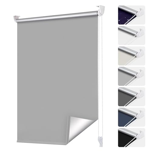 smartdemo Verdunklungsrollo ohne Bohren & mit Bohren Grau 80x170cm (BxH), Klemmrollo Fensterrollo, Thermorollo Sichtschutz und Sonnenchutz, Klemmrollo rollos für Fenster & Tür von smartdemo