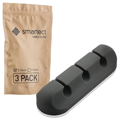 smartect Kabelhalter selbstklebend 3-Slots in Grau [3 Stück] Kabelwandklemmen zum fixieren von USB-, Strom- und Ladekabeln, Kabelclips für Kabelmanagement am Schreibtisch von smartect