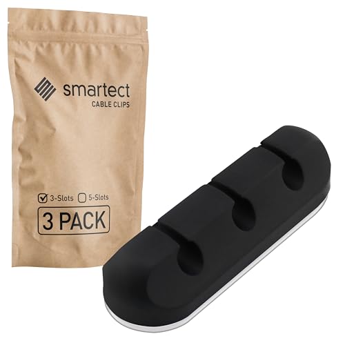 smartect Kabelhalter selbstklebend 3-Slots in Schwarz [3 Stück] Kabelwandklemmen zum fixieren von USB-, Strom- und Ladekabeln, Kabelclips für Kabelmanagement am Schreibtisch von smartect