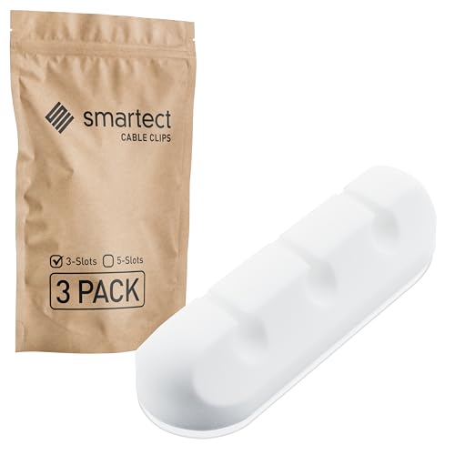 smartect Kabelhalter selbstklebend 3-Slots in Weiß [3 Stück] Kabelwandklemmen zum fixieren von USB-, Strom- und Ladekabeln, Kabelclips für Kabelmanagement am Schreibtisch von smartect