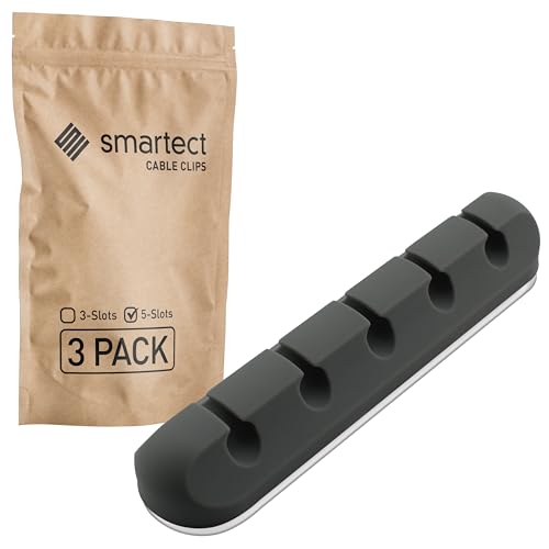 smartect Kabelhalter selbstklebend 5-Slots in Grau [3 Stück] Kabelwandklemmen zum fixieren von USB-, Strom- und Ladekabeln, Kabelclips für Kabelmanagement am Schreibtisch von smartect