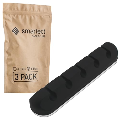smartect Kabelhalter selbstklebend 5-Slots in Schwarz [3 Stück] Kabelwandklemmen zum fixieren von USB-, Strom- und Ladekabeln, Kabelclips für Kabelmanagement am Schreibtisch von smartect