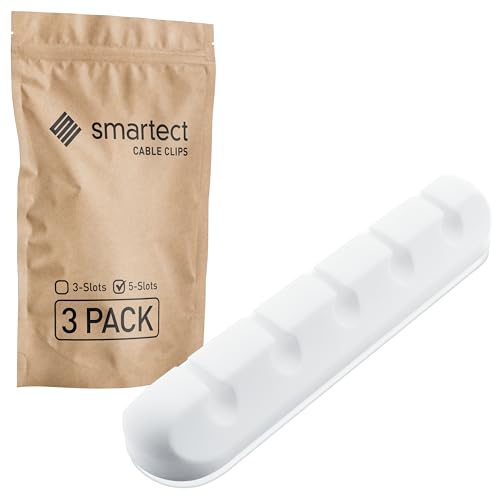 smartect Kabelhalter selbstklebend 5-Slots in Weiß [3 Stück] Kabelwandklemmen zum fixieren von USB-, Strom- und Ladekabeln, Kabelclips für Kabelmanagement am Schreibtisch von smartect