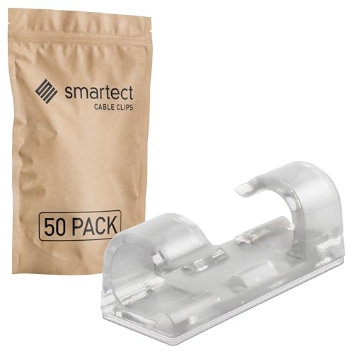 smartect Kabelhalter selbstklebend in Transparent [50 Stück] Kabelwandklemmen zum fixieren von USB-, Strom- und Ladekabeln, Kabelclips für Kabelmanagement am Schreibtisch von smartect