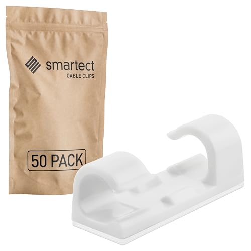smartect Kabelhalter selbstklebend in Weiß [50 Stück] Kabelwandklemmen zum fixieren von USB-, Strom- und Ladekabeln, Kabelclips für Kabelmanagement am Schreibtisch von smartect