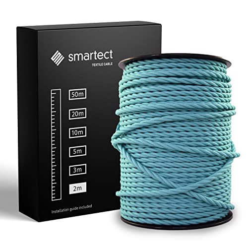 smartect Textilkabel Blau, 2 Meter Vintage Lampenkabel Stoff Gedreht, 3-Adrig (3 x 0.75 mm²) Stromkabel Textilummantelt für eigenes DIY Projekt von smartect