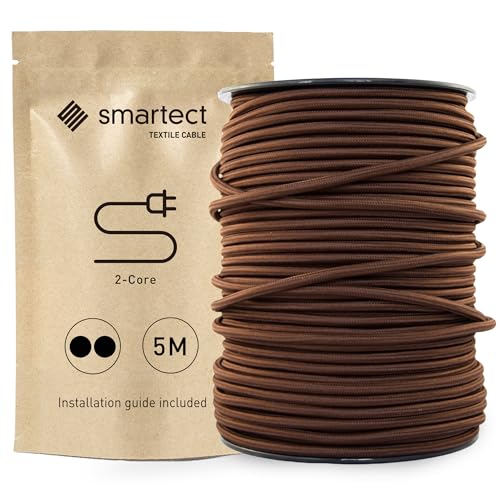 smartect Textilkabel Braun, 5 Meter Vintage Lampenkabel Stoff, 2-Adrig (2 x 0.75 mm²) Stromkabel Textilummantelt für eigenes DIY Projekt von smartect